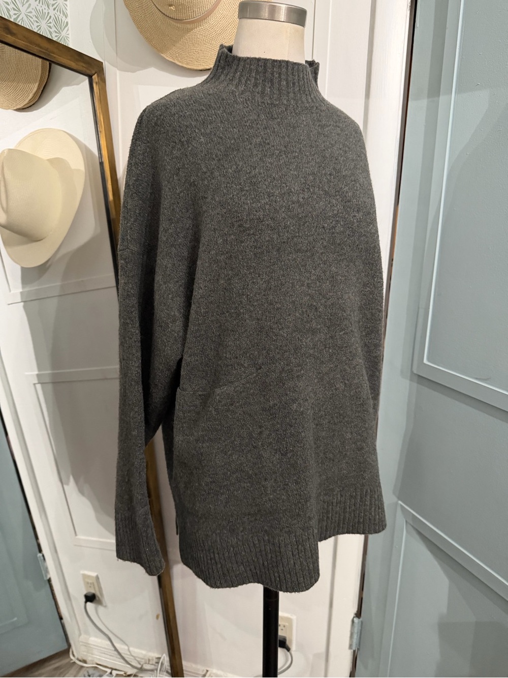 Zara Sweater Womens Gray Wool‎ Blend Mock Neck Oversized Medium - Picture 3 of 8